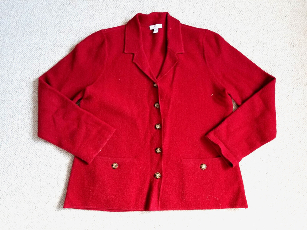 VINTAGE Womens Sweater/Jacket-CHARTER CLUB-dk red boiled Merino Wool blazer ls-M